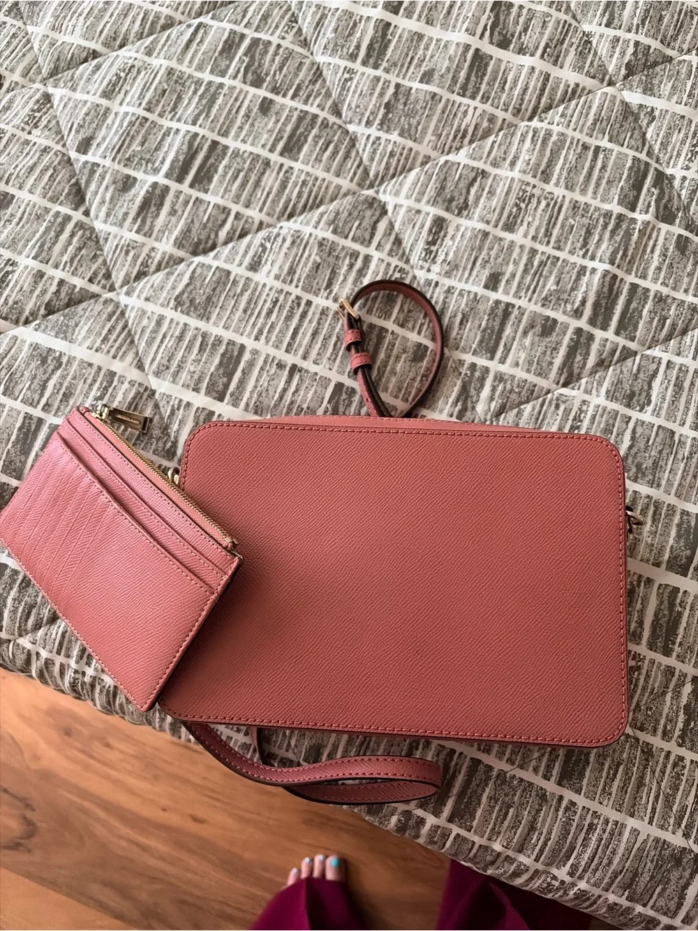 Michael Kors Dusty Rose Perforated Crossbody with Gold Accents and Wallet